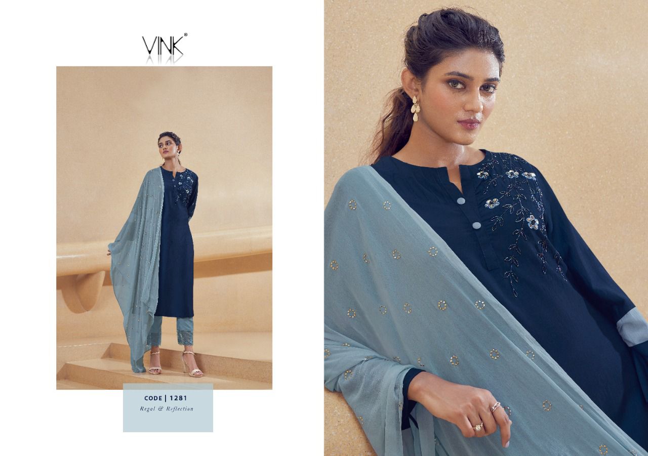 vink shimmer silk gorgeous look top with pant and dupatta catalog