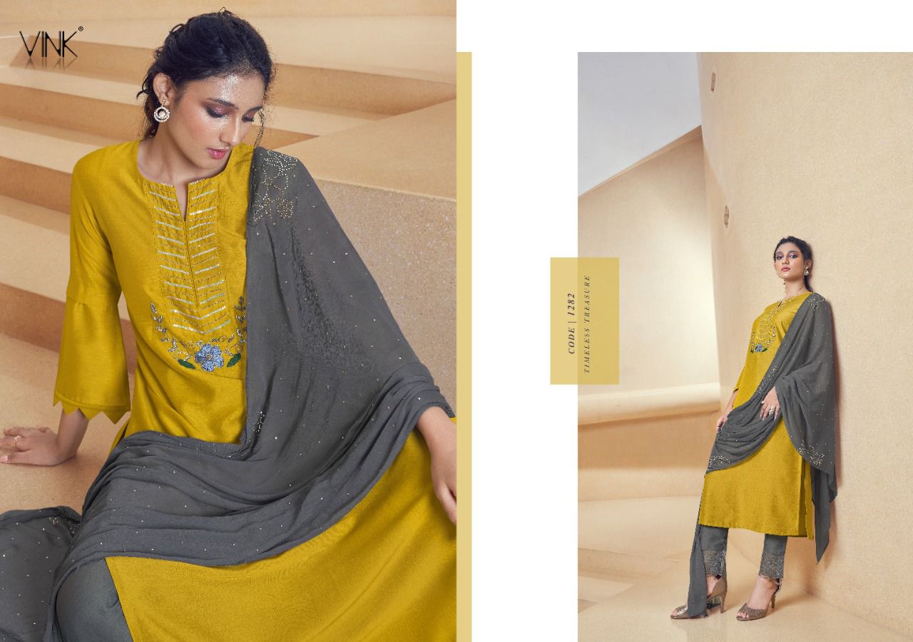 vink shimmer silk gorgeous look top with pant and dupatta catalog