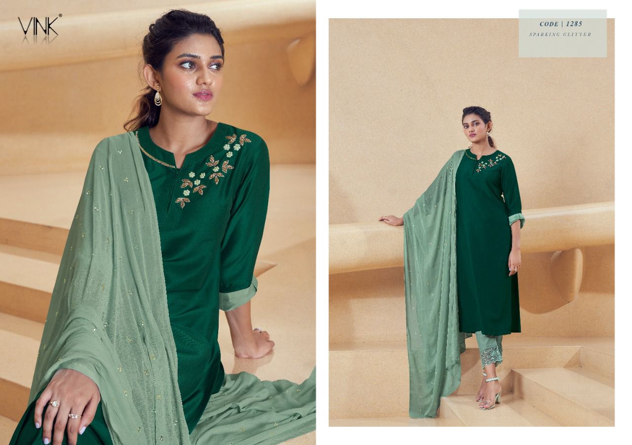 vink shimmer silk gorgeous look top with pant and dupatta catalog