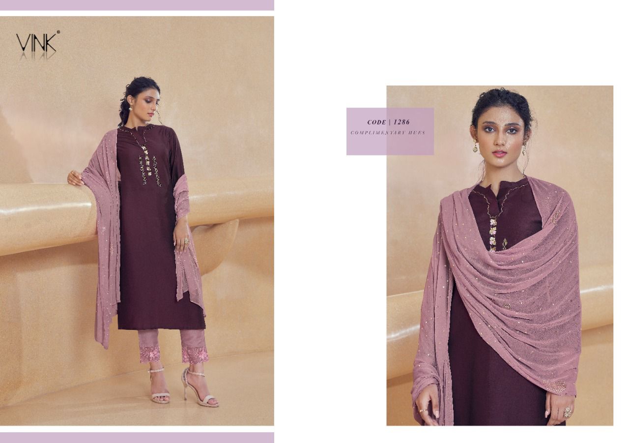 vink shimmer silk gorgeous look top with pant and dupatta catalog