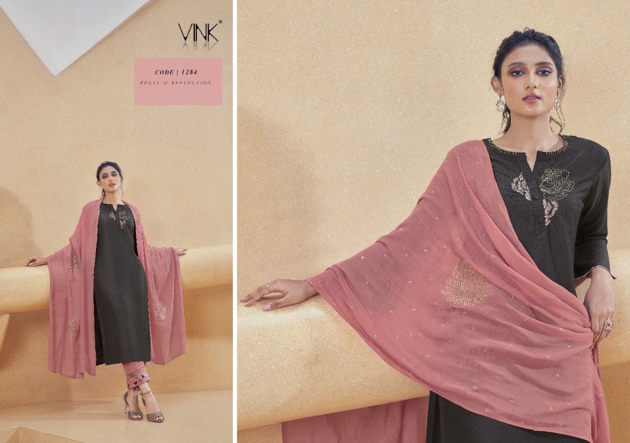 vink shimmer silk gorgeous look top with pant and dupatta catalog