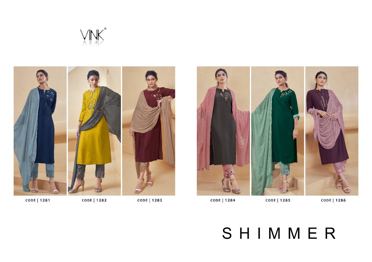 vink shimmer silk gorgeous look top with pant and dupatta catalog