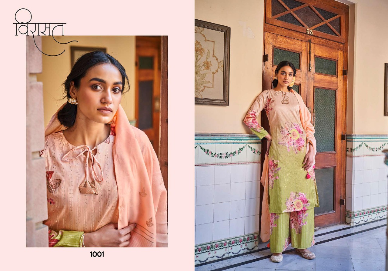 virasat rang Crochet  Fabric exclusive pattern top pant with dupatta catalog