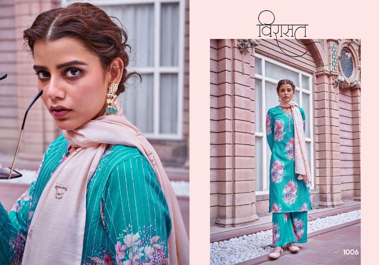 virasat rang Crochet  Fabric exclusive pattern top pant with dupatta catalog