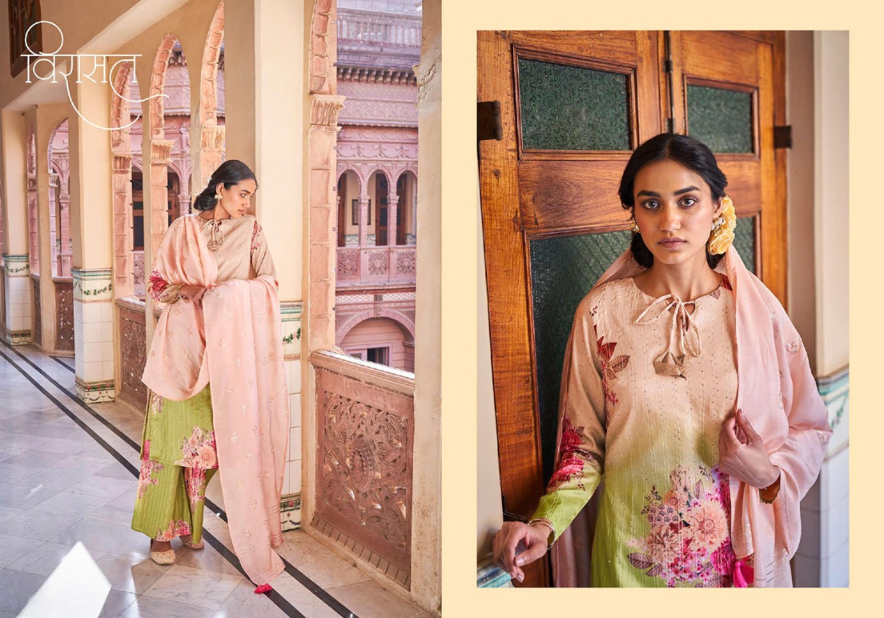 virasat rang Crochet  Fabric exclusive pattern top pant with dupatta catalog