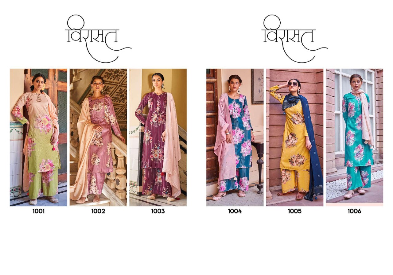 virasat rang Crochet  Fabric exclusive pattern top pant with dupatta catalog