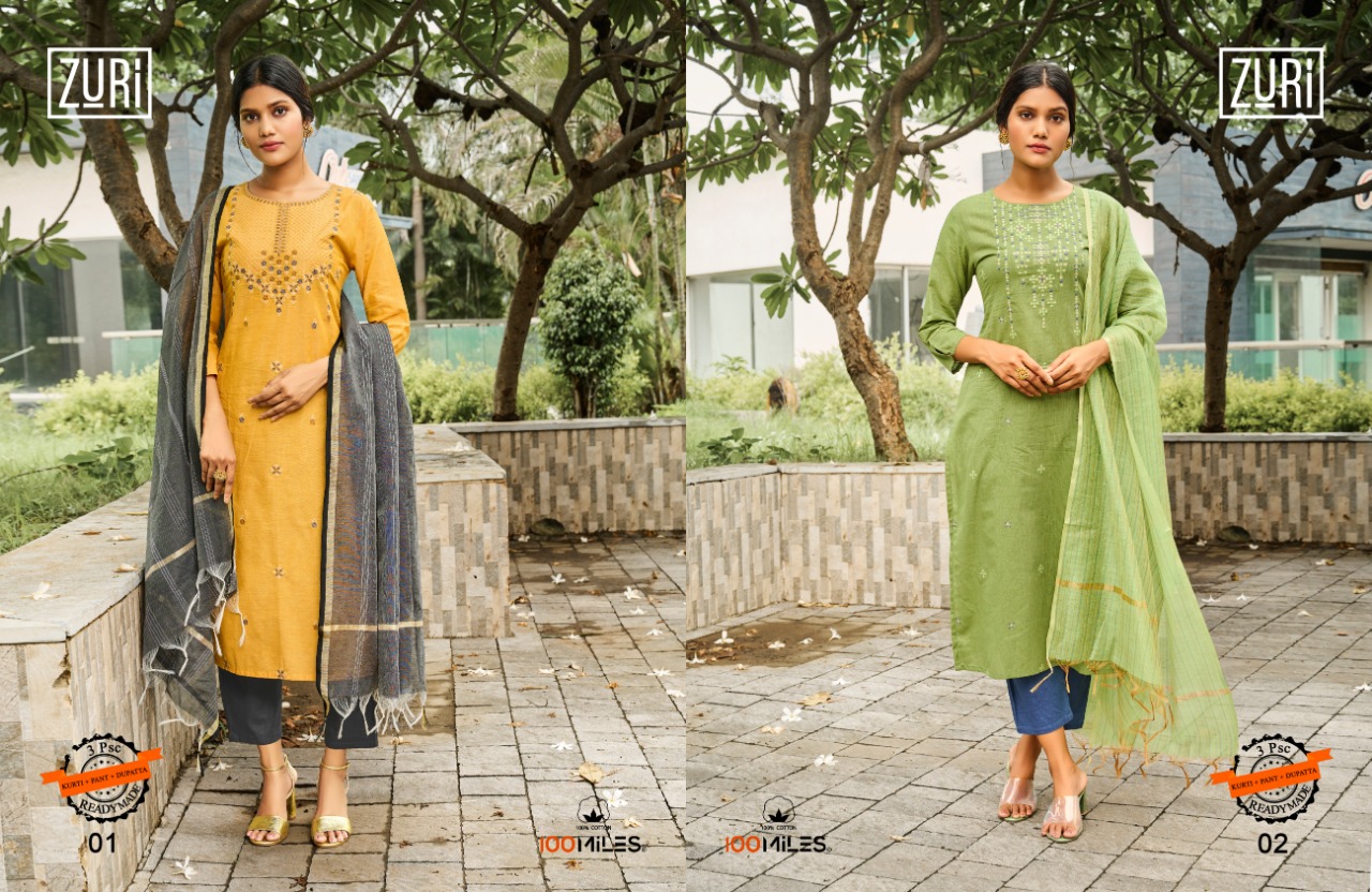 100 miiles zuri cotton elegant look kurti pant with dupatta catalog