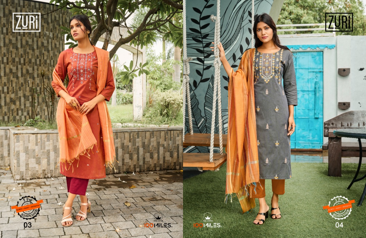 100 miiles zuri cotton elegant look kurti pant with dupatta catalog