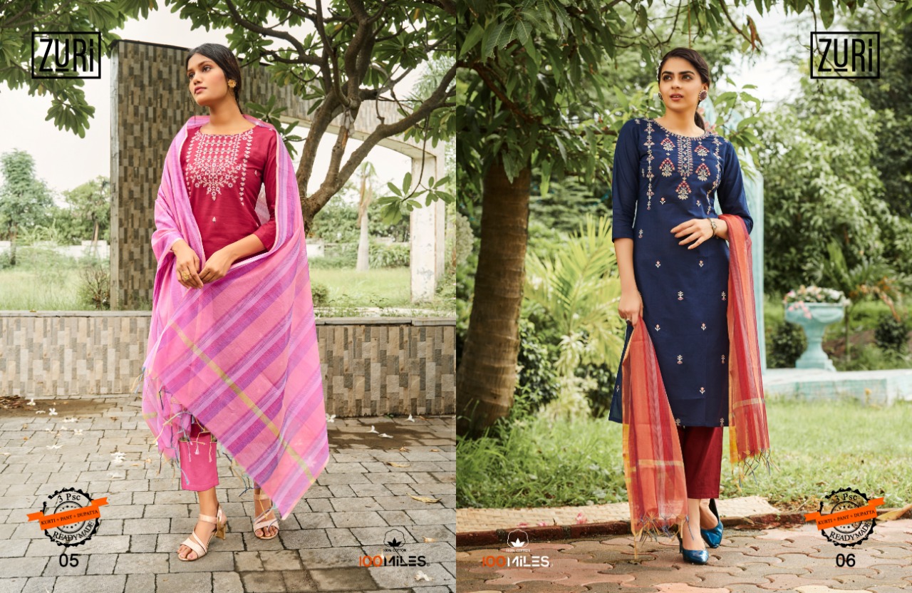 100 miiles zuri cotton elegant look kurti pant with dupatta catalog