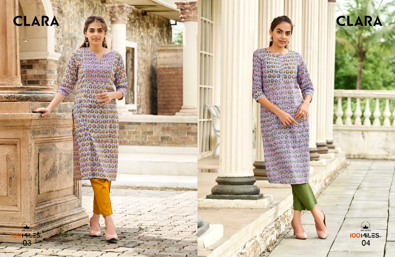 100 miles clara cotton attractive fancy kurti catalog