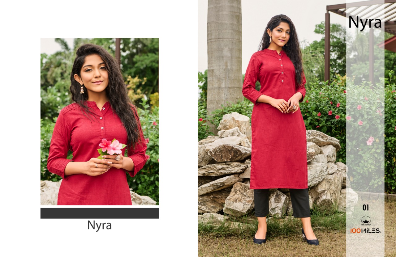 100 miles nyra cotton attractive fancy kurti catalog