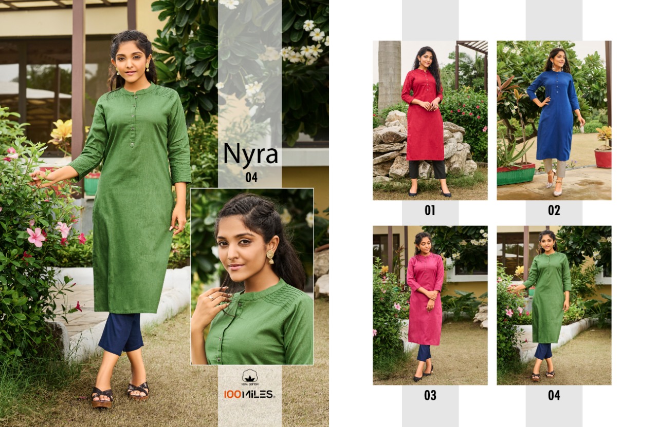 100 miles nyra cotton attractive fancy kurti catalog