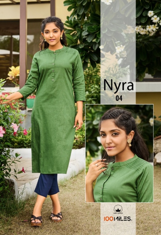 100 miles nyra cotton attractive fancy kurti catalog