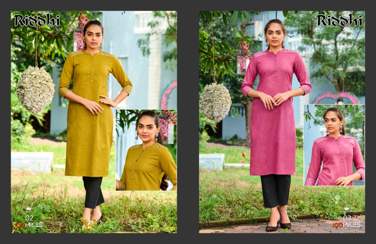 100 miles riddhi cotton  classic trendy look kurti catalog