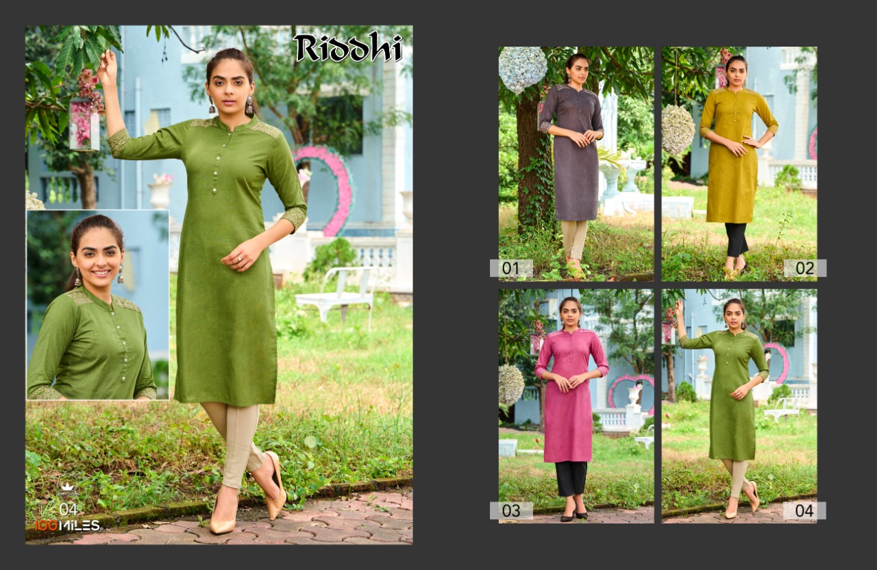 100 miles riddhi cotton  classic trendy look kurti catalog