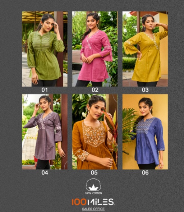 100 miles tanuja cotton graceful look short kurti catalog