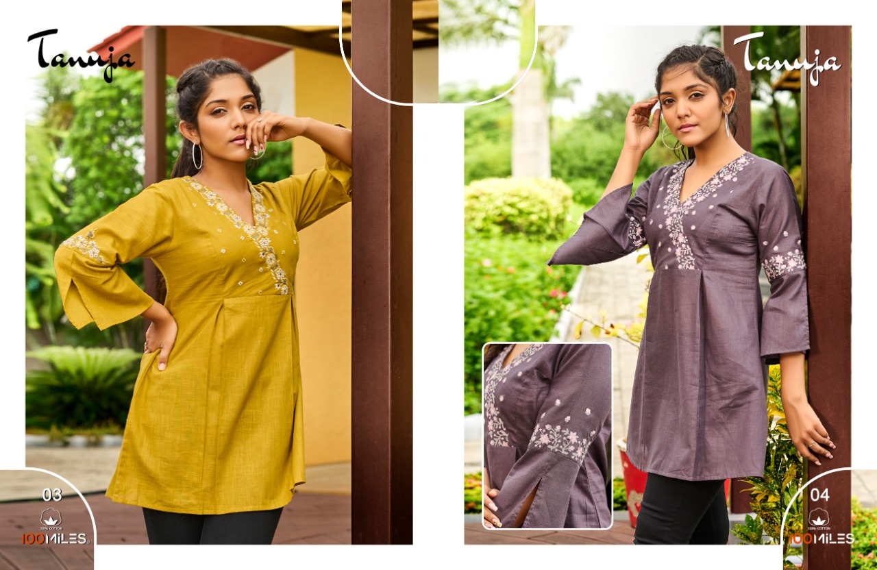 100 miles tanuja cotton graceful look short kurti catalog