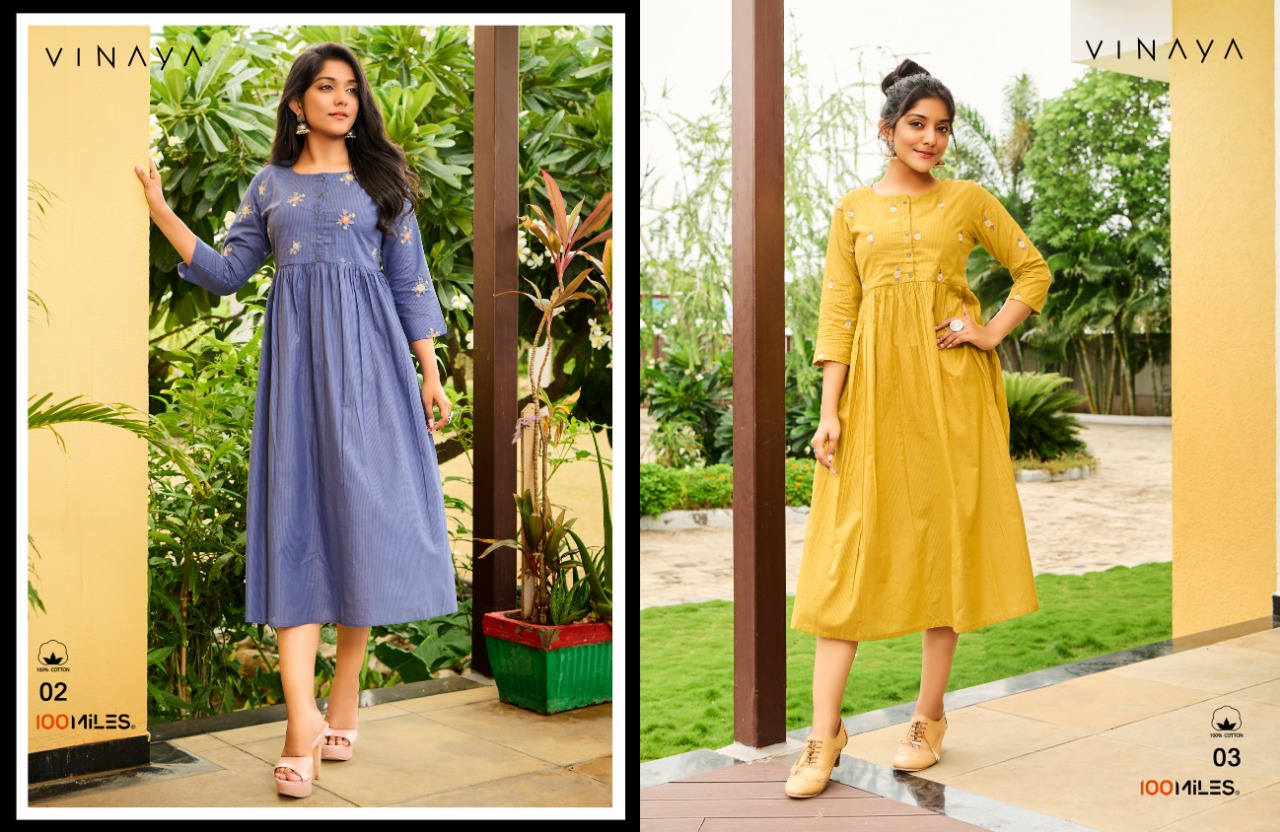 100 miles vinaya cotton attractive fancy frock style kurti catalog