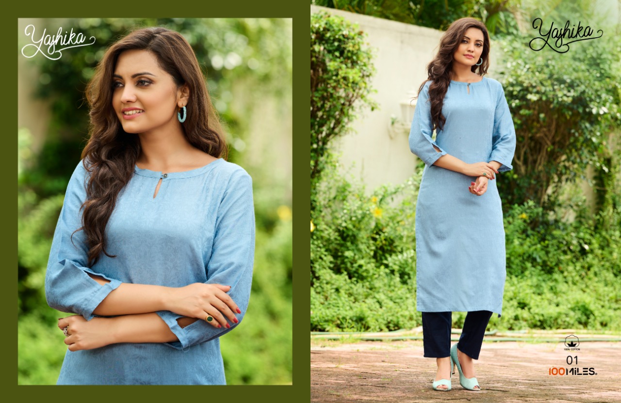 100 miles yashika cotton classic trendy look kurti catalog