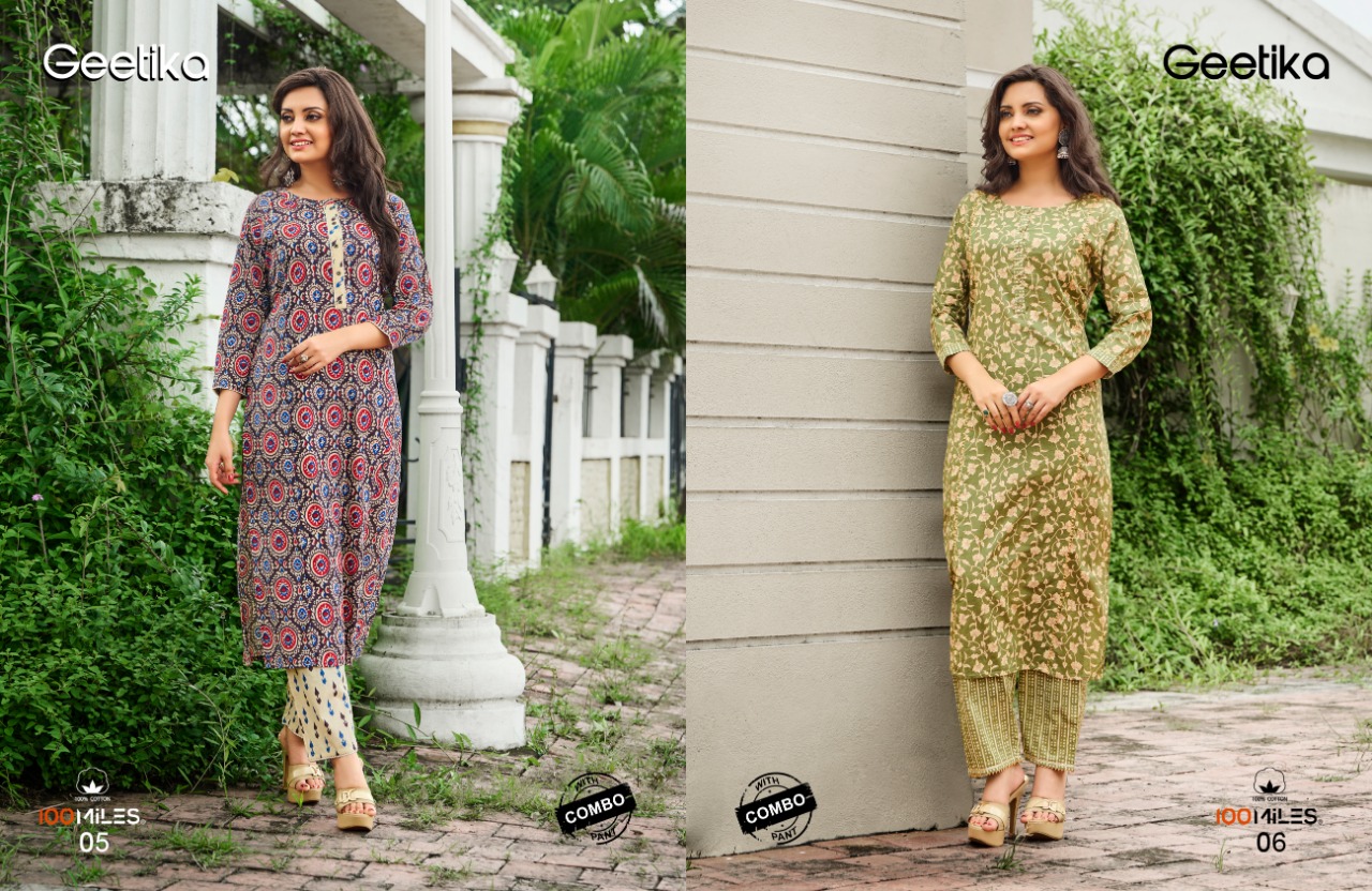 100 Milles geetika cotton new and modern style kurti with combo pant catalog