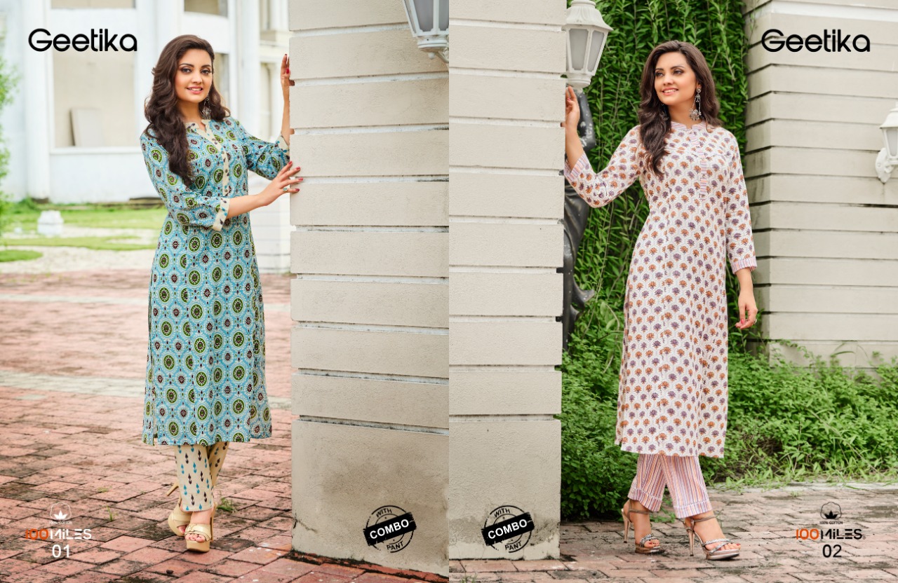 100 Milles geetika cotton new and modern style kurti with combo pant catalog