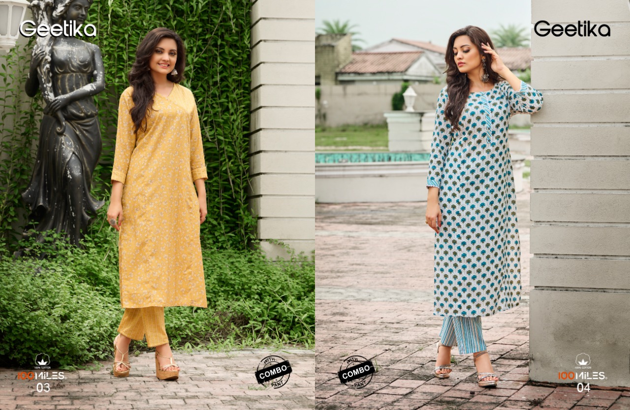 100 Milles geetika cotton new and modern style kurti with combo pant catalog