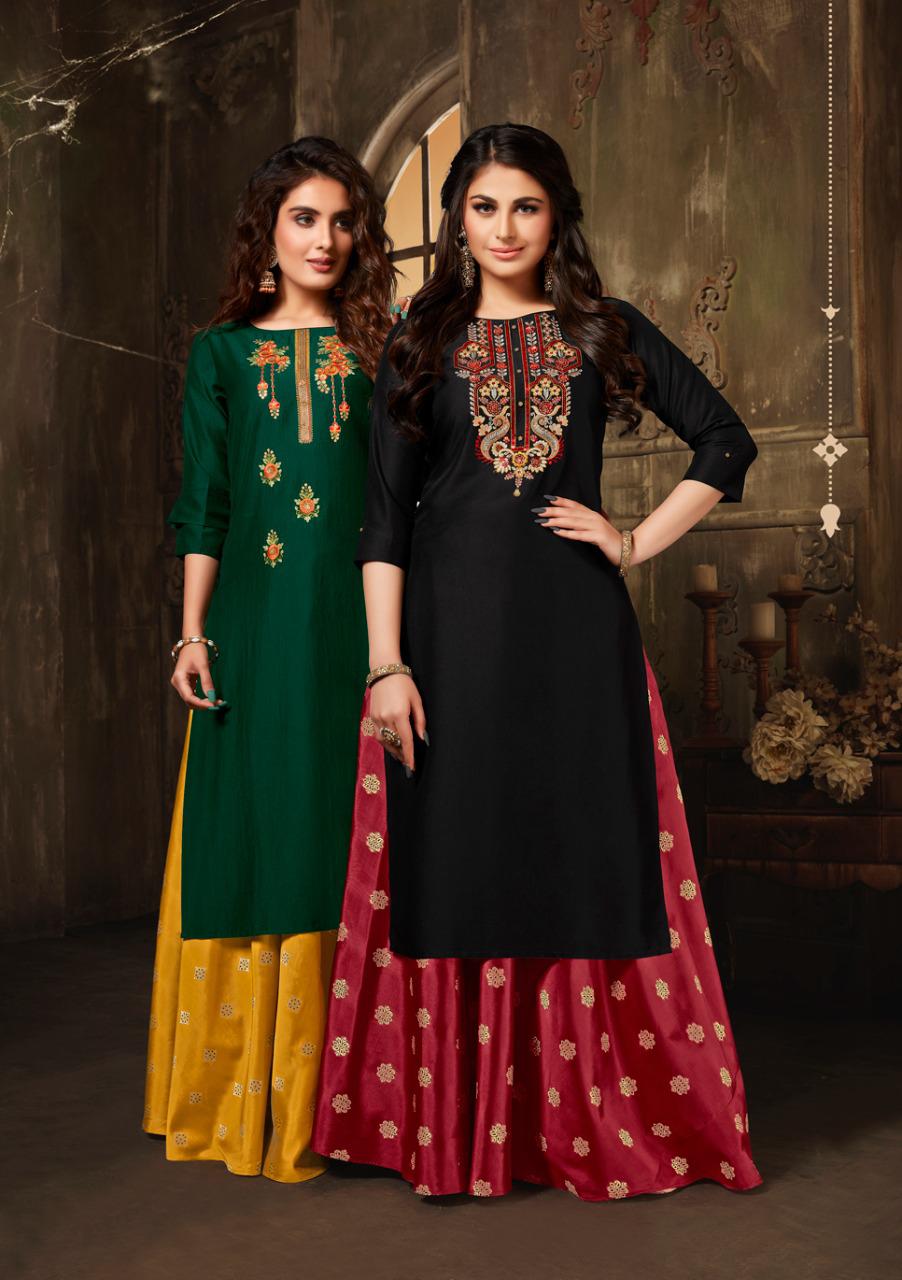 anju fabrics vivaah silk festive look kurti skirt with dupatta catalog