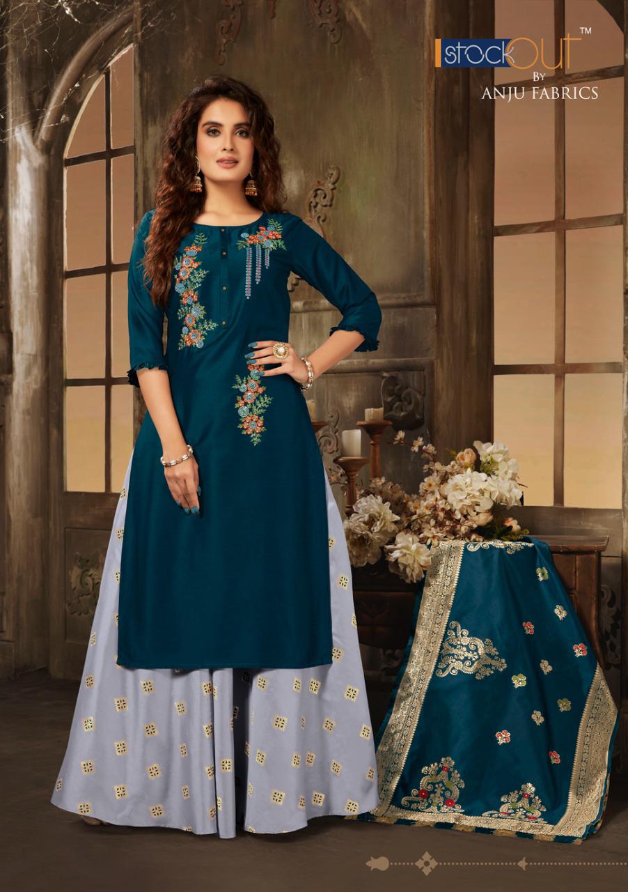 anju fabrics vivaah silk festive look kurti skirt with dupatta catalog