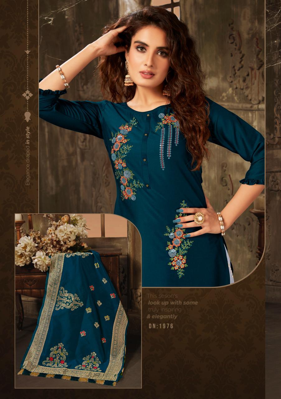 anju fabrics vivaah silk festive look kurti skirt with dupatta catalog