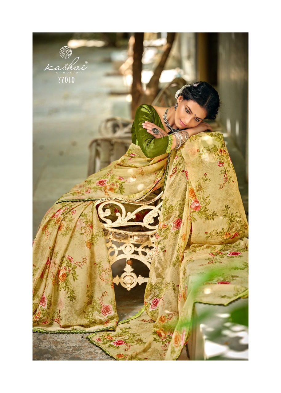 lt kashvi creation radhika chiffon fancy flower print look saree catalog