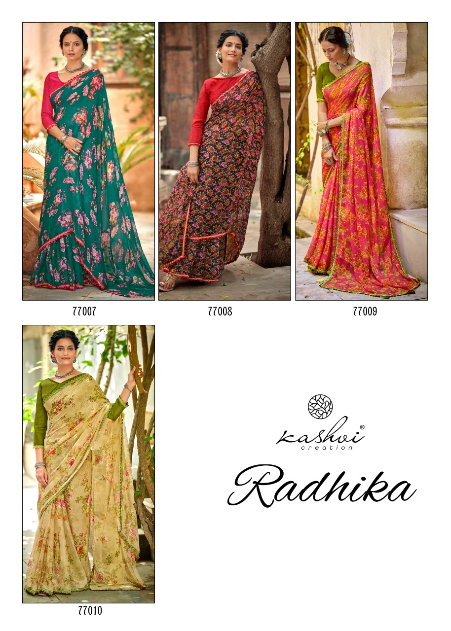 lt kashvi creation radhika chiffon fancy flower print look saree catalog