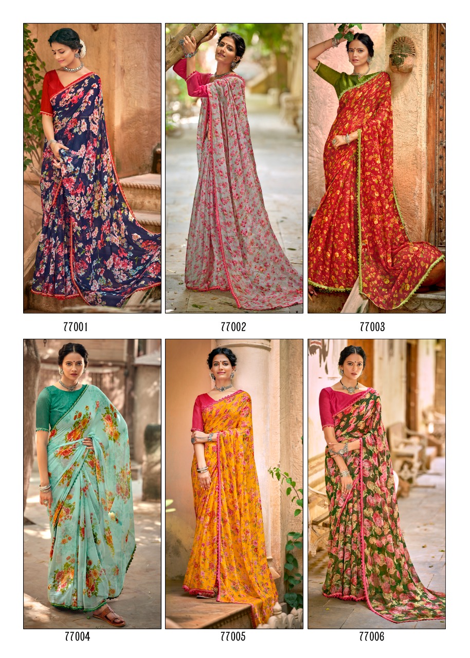 lt kashvi creation radhika chiffon fancy flower print look saree catalog