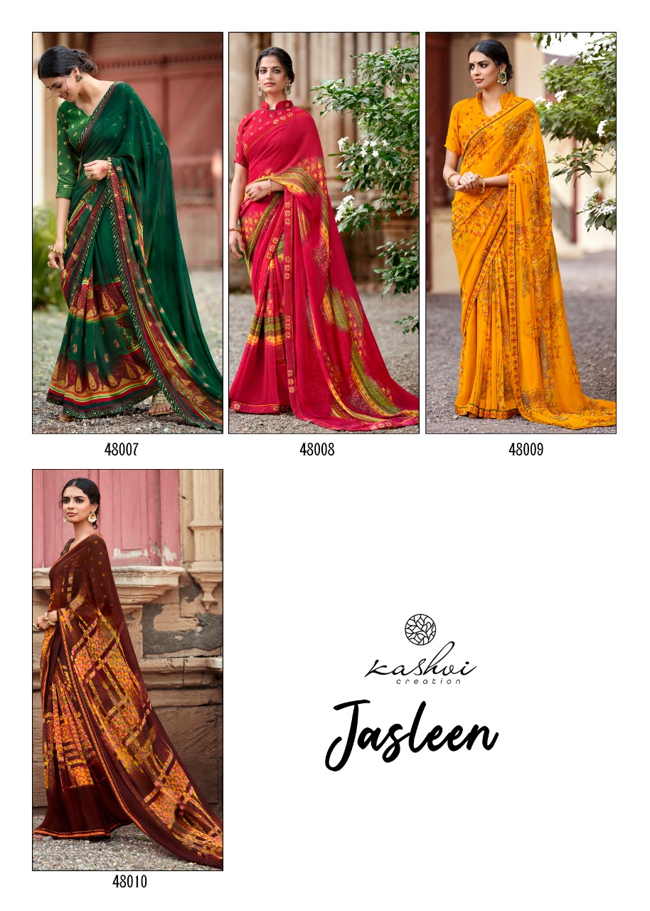 lt kashvi creation jasleen georgget elegant print saree catalog