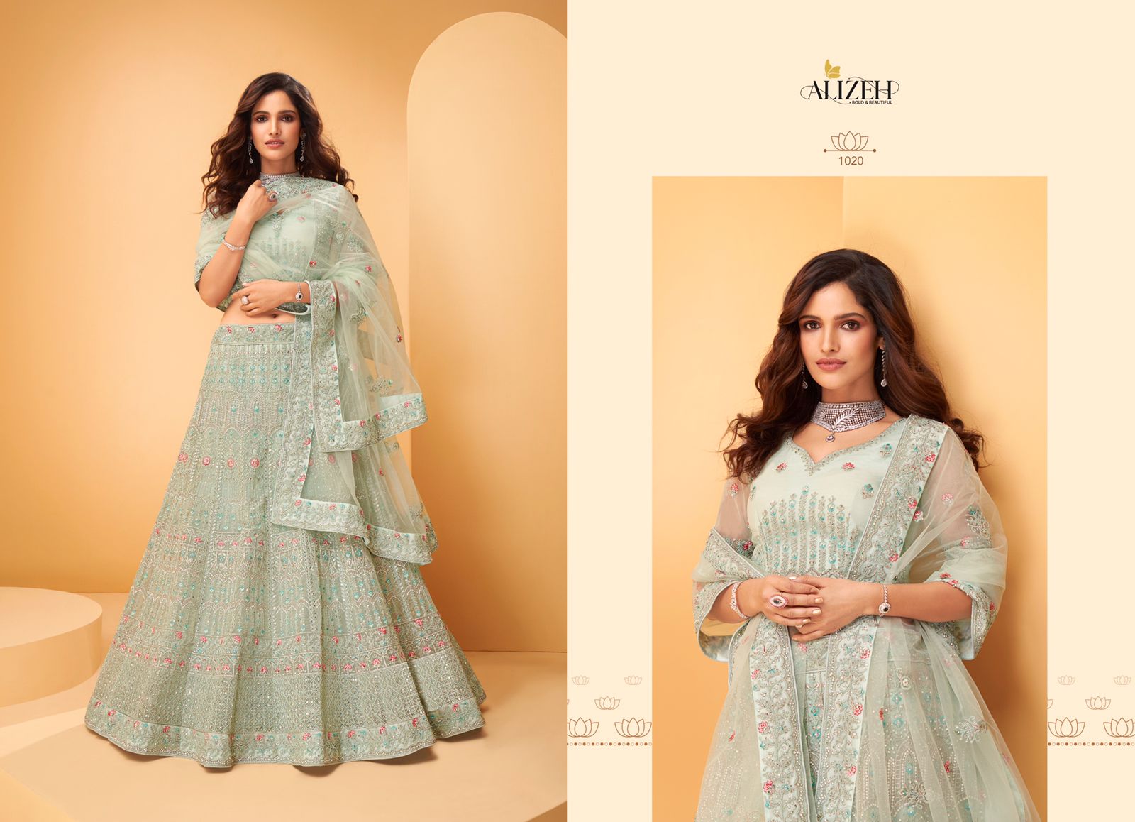 alizeh wedding affair net festive look lehenga catalog