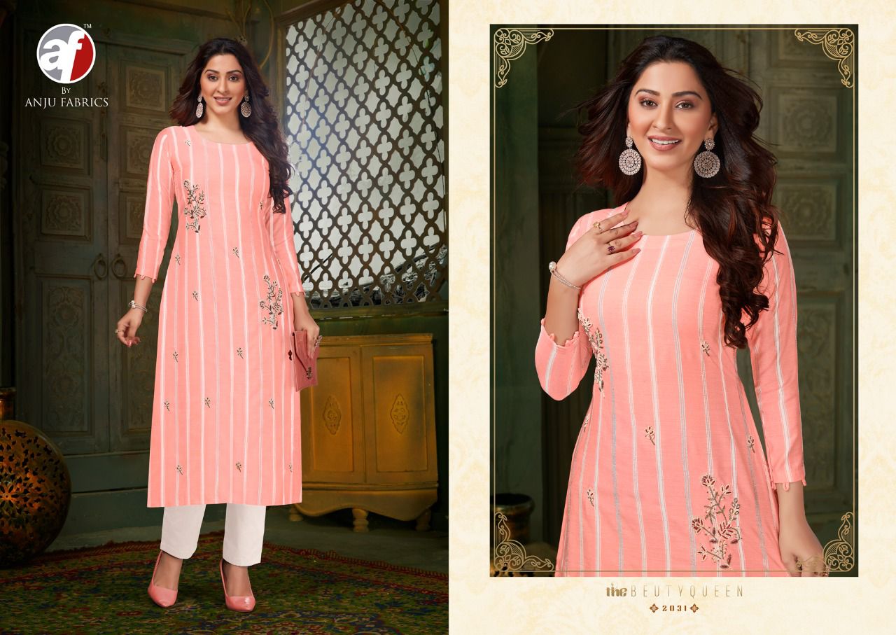 anju fabrics crazy viscose elegant look kurti catalog