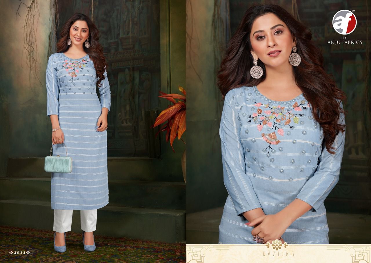 anju fabrics crazy viscose elegant look kurti catalog