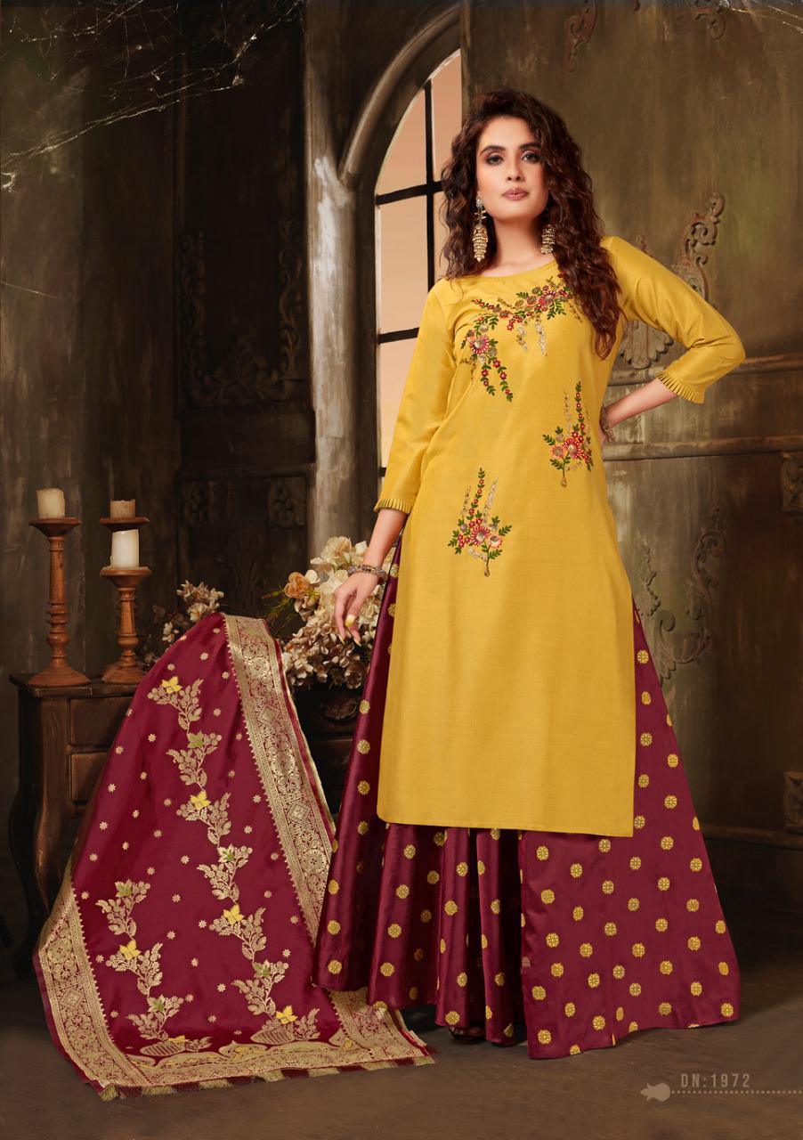 anju fabrics vivaah silk festive look kurti skirt with dupatta catalog