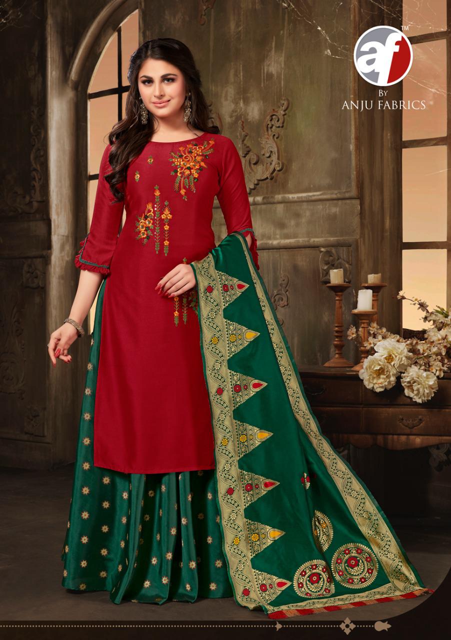 anju fabrics vivaah silk festive look kurti skirt with dupatta catalog