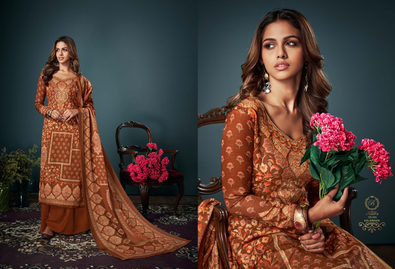 belliza designer studio kalamkari pashmina decent look salwar suit catalog