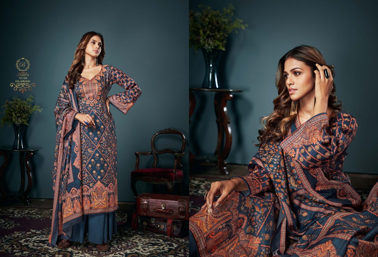 belliza designer studio kalamkari pashmina decent look salwar suit catalog