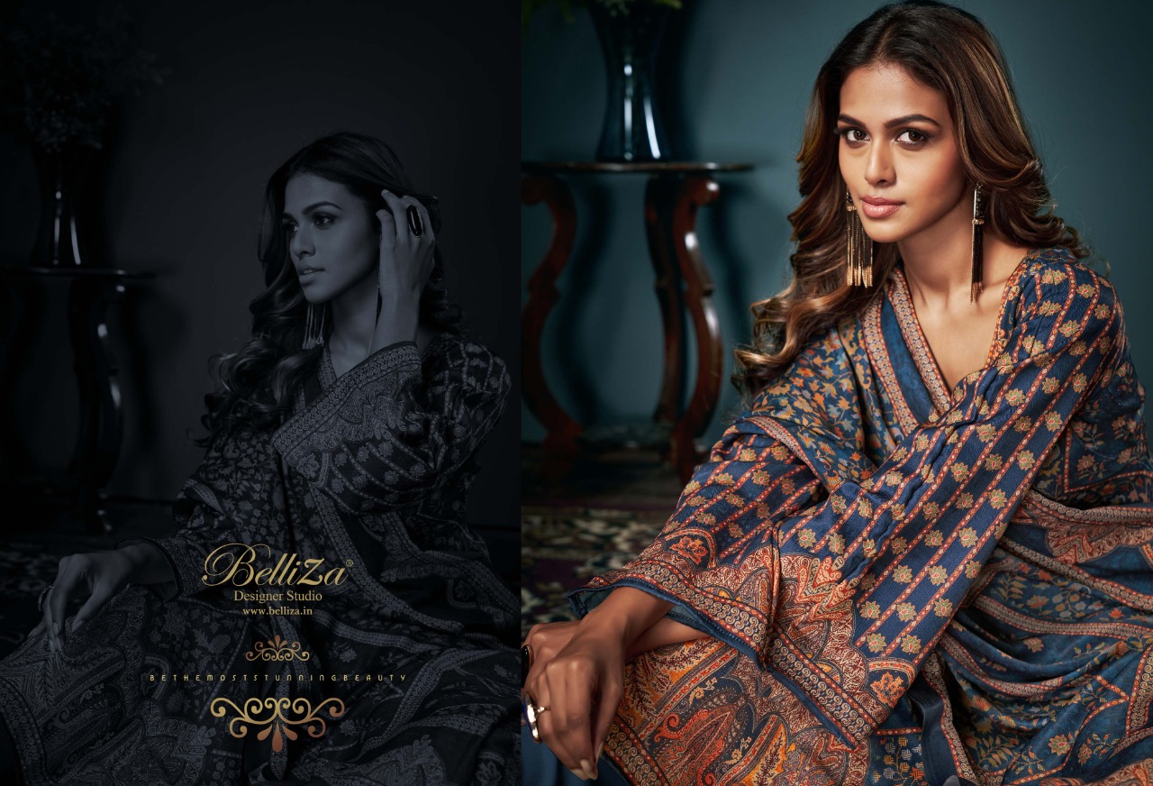 belliza designer studio kalamkari pashmina decent look salwar suit catalog