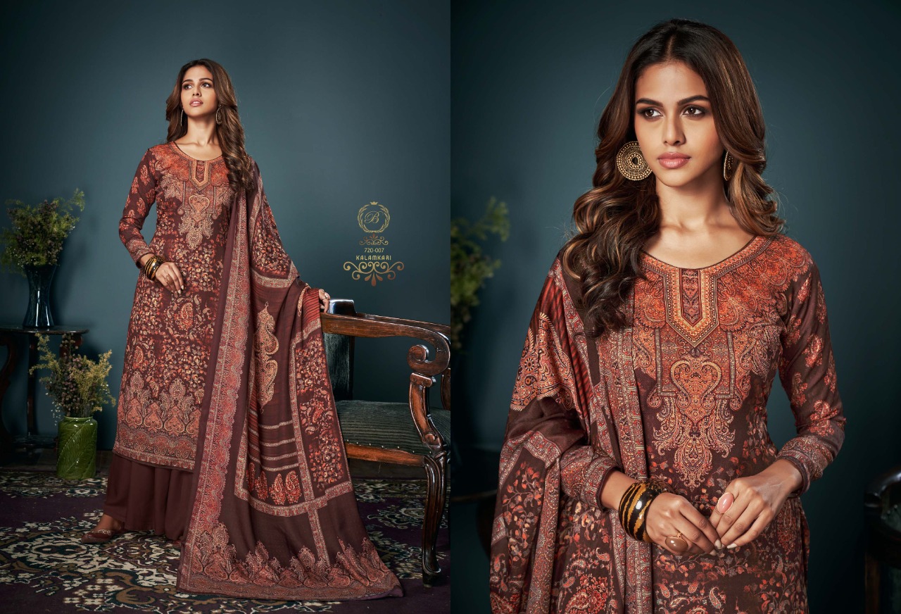 belliza designer studio kalamkari pashmina decent look salwar suit catalog