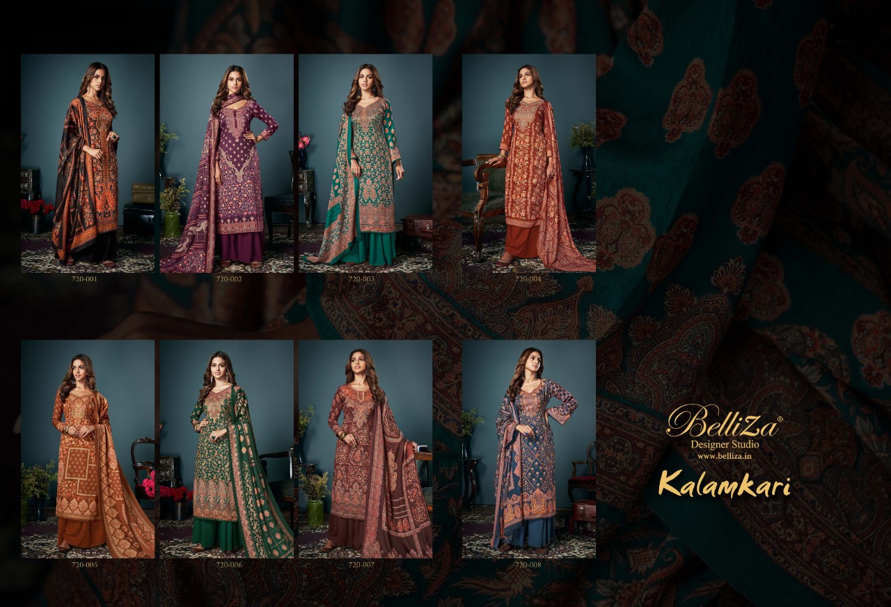 belliza designer studio kalamkari pashmina decent look salwar suit catalog