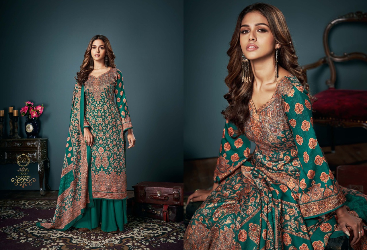 belliza designer studio kalamkari pashmina decent look salwar suit catalog