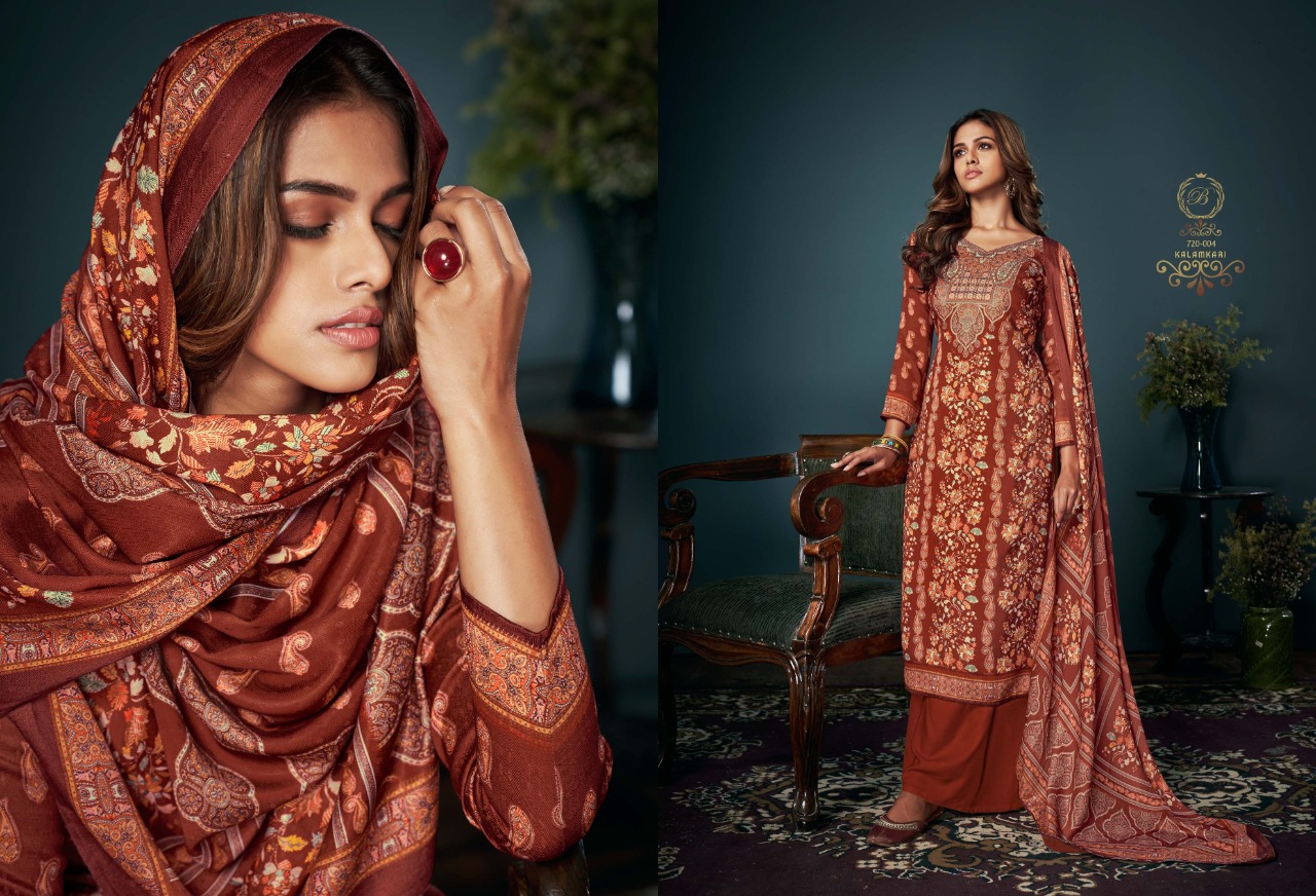 belliza designer studio kalamkari pashmina decent look salwar suit catalog