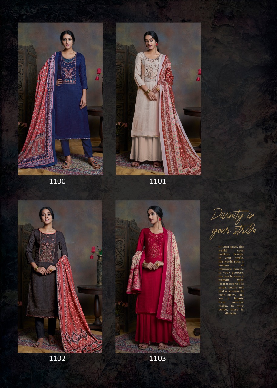 bipson kashmiri beauty 1100 1103 Woollen Pashmina catchy look and colours salwar suit colour set