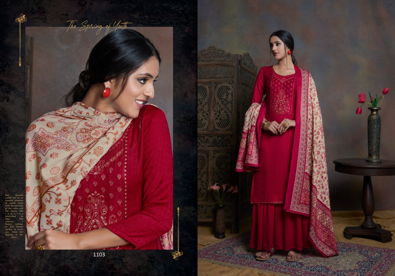 bipson kashmiri beauty 1100 1103 Woollen Pashmina catchy look and colours salwar suit colour set