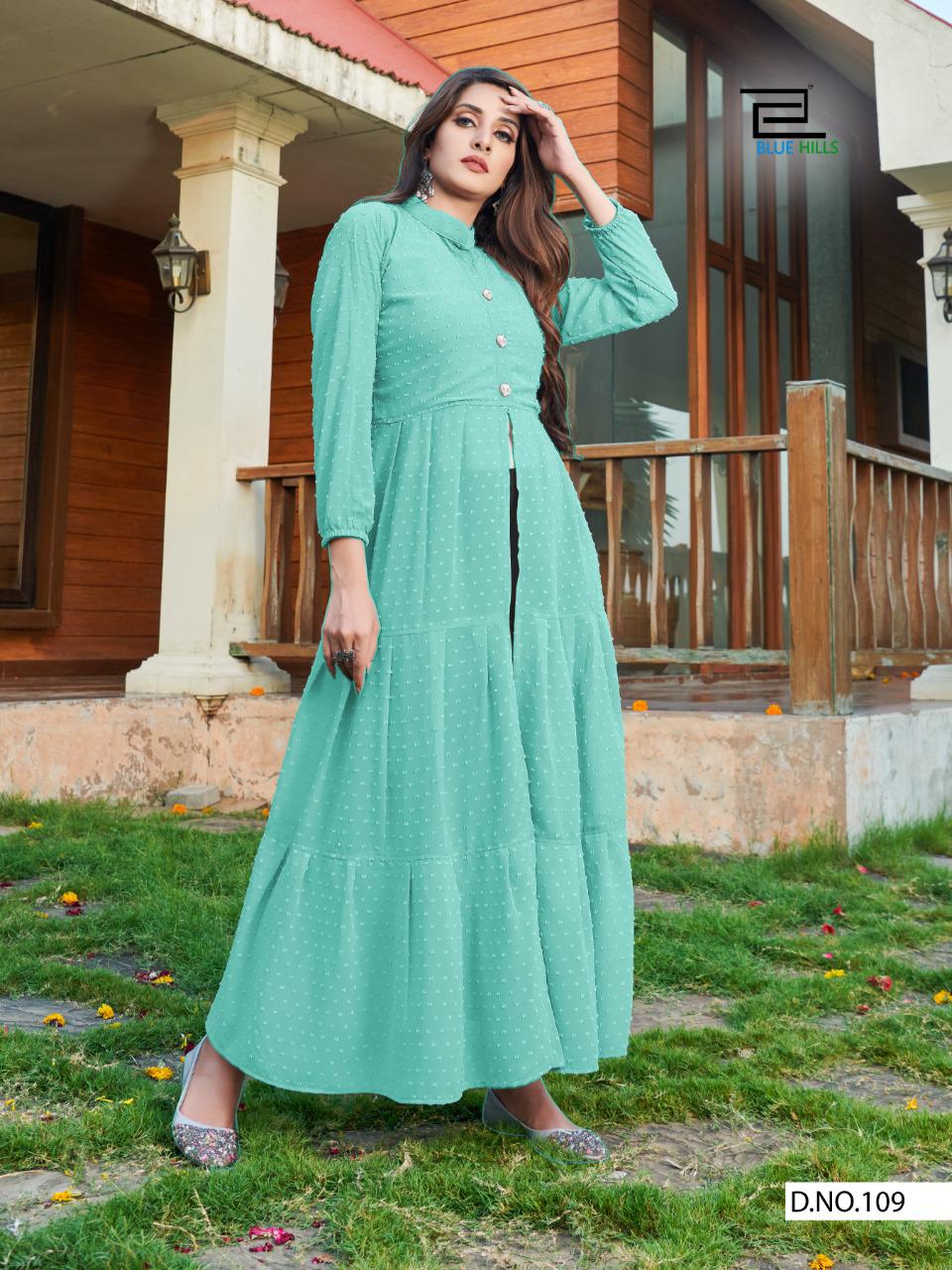 bluehills amayra nx georgget classic trendy look long gown kurti catalog