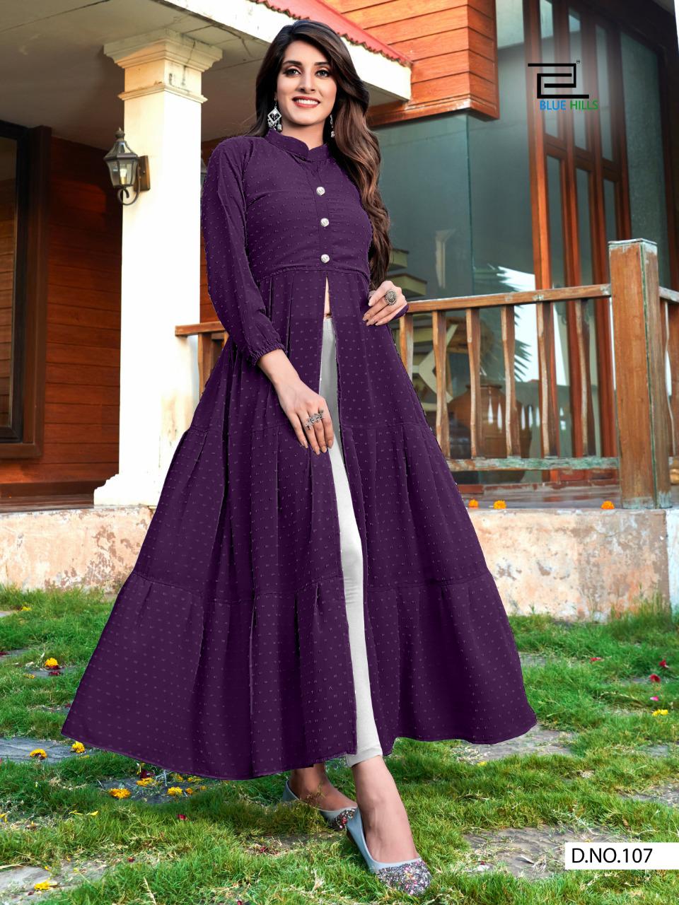 bluehills amayra nx georgget classic trendy look long gown kurti catalog