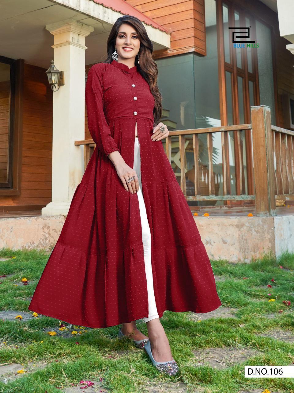 bluehills amayra nx georgget classic trendy look long gown kurti catalog